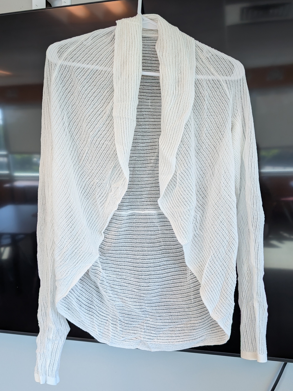 White House Black Market Open-Front White Draped Lightweight Cardigan